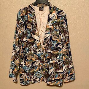 San Moire Blazer Jacket Women's Size 14 Multicolor Floral Long Sleeve Vtg 80's